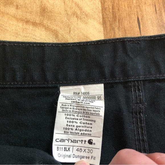 Carhartt Mens Black Denim Work Carpenter Pants Jeans 48x29.5 Dungaree Fit PICS - Picture 7 of 14